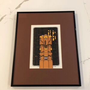 Indigenous totem Pole art print signed 1990  framed